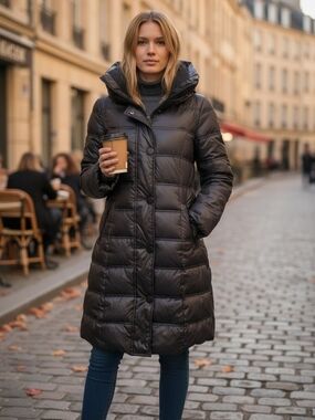 Atelier Noir By RUDSAK Long Black Quilted Puffer Coat Down & Feather Filling